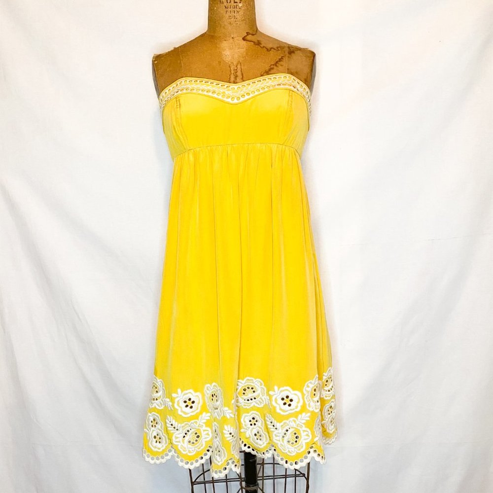 Shoshanna Strapless Silk Dress with Eyelet Detail